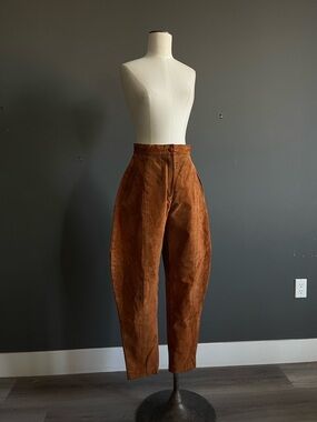 Vintage Cognac Suede Leather Pants High Waist Tapered Equestrian Heritage Riding